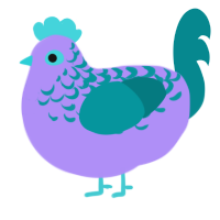A lilac and teal chicken with a half-lace pattern