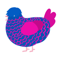 Sweet Treats, a ultramarine and fuchsia chicken with a lace pattern