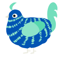 A ultramarine and mint chicken with a bar pattern