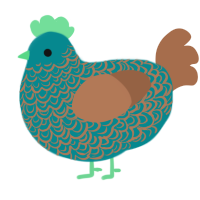 pillow, a teal and brown chicken with a double-lace pattern