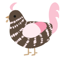 A bark and rose chicken with a bar pattern