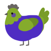 A indigo and chartreuse chicken with a head pattern