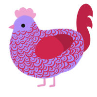 A lilac and crimson chicken with a double-lace pattern