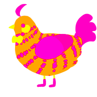 A orange and fuchsia chicken with a bar pattern