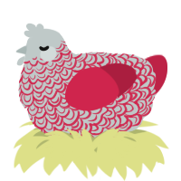 A silver and crimson chicken with a double-lace pattern