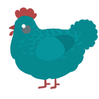 A teal chicken with a half-lace pattern