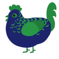 A navy and viridian chicken with a half-lace pattern