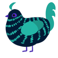 A tumblr and turquoise chicken with a bar pattern