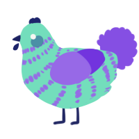 A mint and blurple chicken with a bar pattern