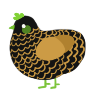 A black and gold chicken with a lace pattern