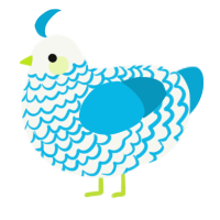 A white and cerulean chicken with a lace pattern