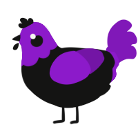 A black and violet chicken with a head pattern