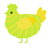 A lime and yellow chicken with a bar pattern