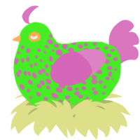 A amethyst and viridian chicken with a speckle pattern