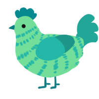 Experiment 626, a spring and turquoise chicken with a bar pattern