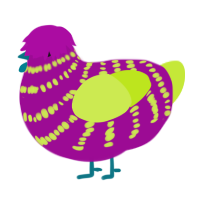 A plum and lime chicken with a bar pattern
