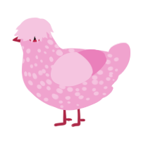 A pink chicken with a speckle pattern