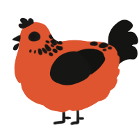 A vermilion and black chicken with a neck-speckle pattern