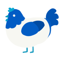 A white and ultramarine chicken with a head pattern