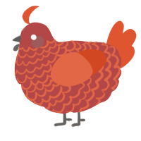 A red and vermilion chicken with a lace pattern