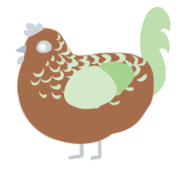 A brown and gluppy chicken with a half-lace pattern