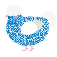 A sapphire and white chicken with a double-lace pattern