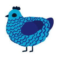 A cerulean and navy chicken with a lace pattern