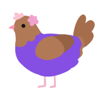 A blurple and brown chicken with a head pattern