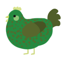A viridian and olive chicken with a speckle pattern