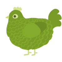 A chartreuse chicken with a lace pattern
