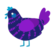 A navy and violet chicken with a bar pattern