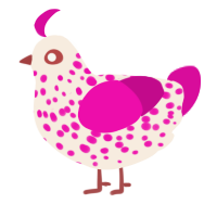 A cream and fuchsia chicken with a speckle pattern