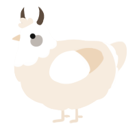 A cream chicken with a head pattern