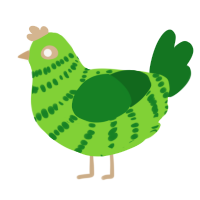 A grass and leaf chicken with a bar pattern