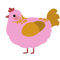 A pink and ochre chicken with a neck-speckle pattern
