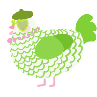 A white and grass chicken with a lace pattern