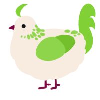 A cream and grass chicken with a neck-speckle pattern