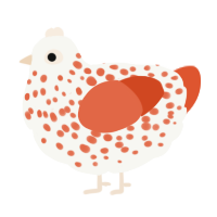 A white and vermilion chicken with a speckle pattern