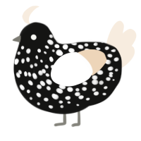A black and cream chicken with a speckle pattern