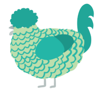 A gluppy and turquoise chicken with a lace pattern