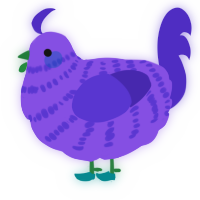 A blurple and indigo chicken with a bar pattern