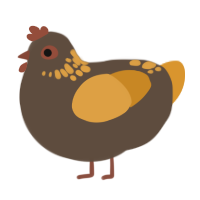 A bark and orange chicken with a neck-speckle pattern