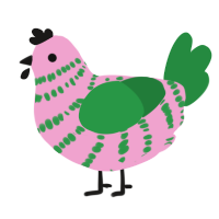 A pink and viridian chicken with a bar pattern