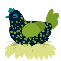 A tumblr and chartreuse chicken with a speckle pattern