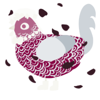A maroon and mist chicken with a double-lace pattern