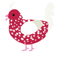 A crimson and white chicken with a speckle pattern