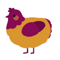 A orange and wine chicken with a head pattern