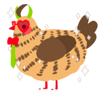 A beige and bark chicken with a bar pattern