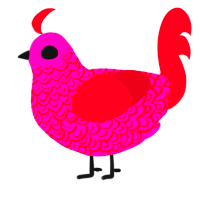 A fuchsia and crimson chicken with a double-lace pattern