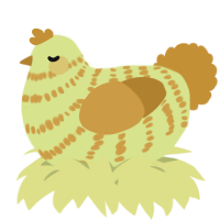 A lemon and gold chicken with a bar pattern